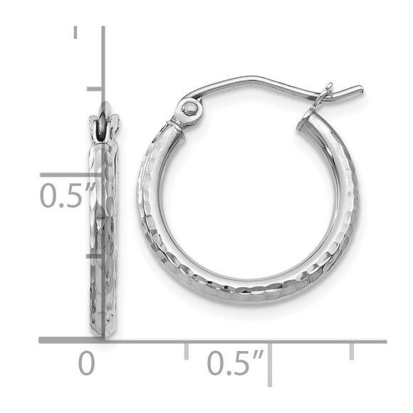 2mm Diamond Cut Round Hoop Earrings in 10k White Gold, 17mm (5/8 Inch) - Picture 4 of 5